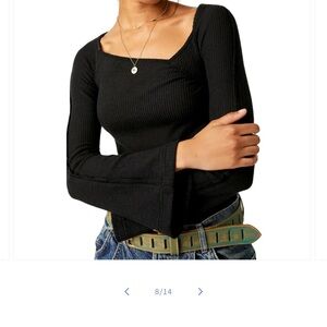 Free People Women's On A Cloud Stretch Cotton Long Bell Sleeves Bodysuit size L